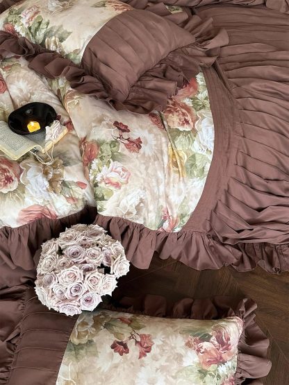 Retro brown floral ruffled bedding four-piece set - Image 4