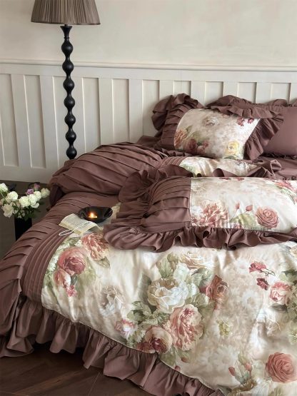 Retro brown floral ruffled bedding four-piece set - Image 3