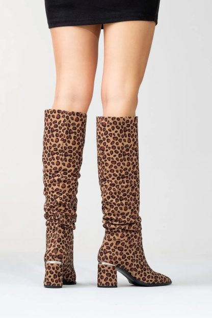 Vintage leopard print pleated chunky heel boots - Image 2