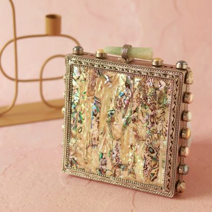 Vintage silver abalone square evening bag - Image 6