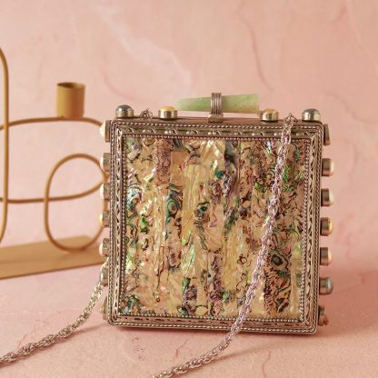 Vintage silver abalone square evening bag - Image 3