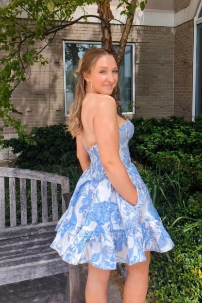 French retro floral tube top short dress - Image 2