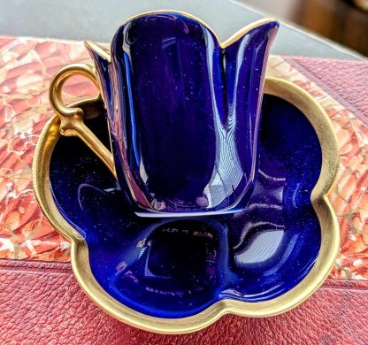 Sapphire blue gilt petal cup and saucer set - Image 8