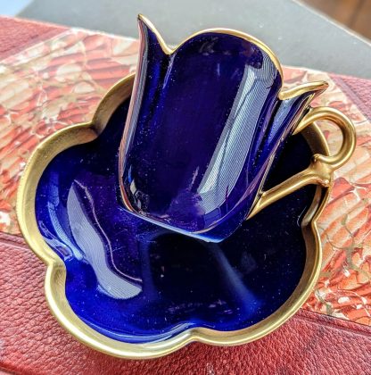Sapphire blue gilt petal cup and saucer set - Image 6