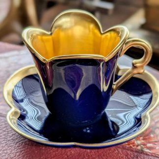Sapphire blue gilt petal cup and saucer set