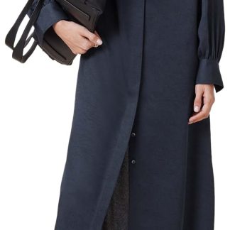 Dark blue stand-up collar shirt dress