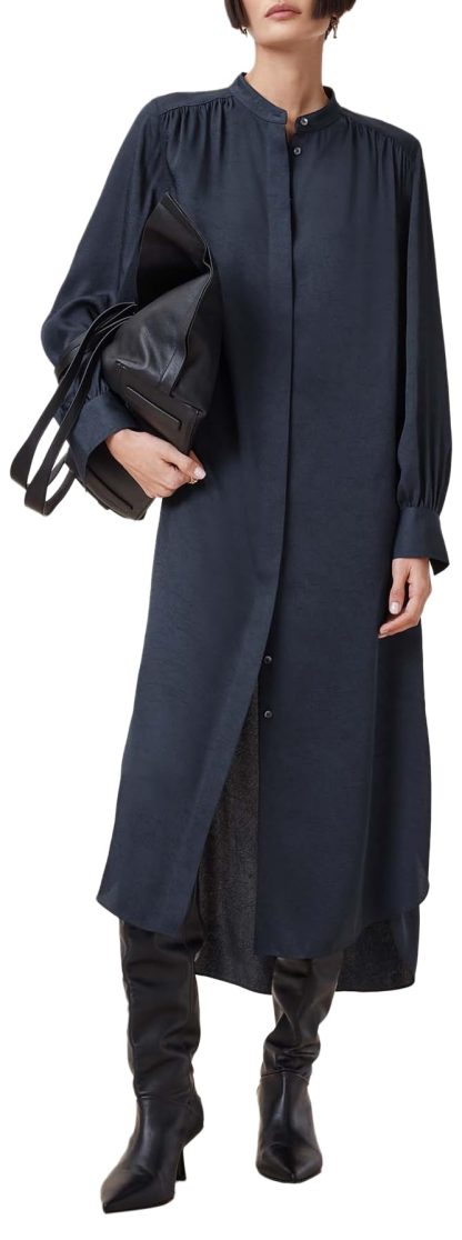 Dark blue stand-up collar shirt dress