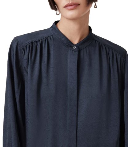 Dark blue stand-up collar shirt dress - Image 7