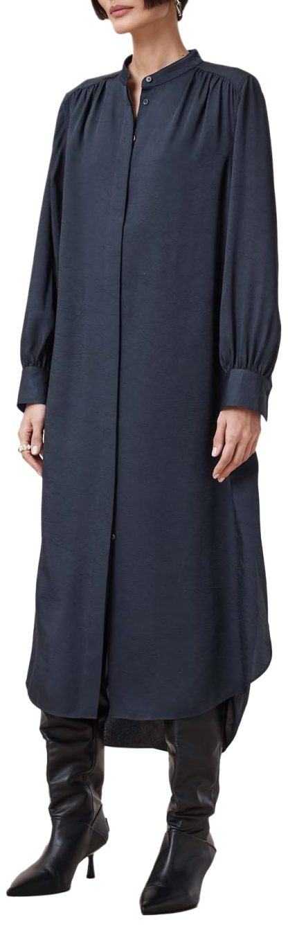 Dark blue stand-up collar shirt dress - Image 5