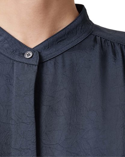 Dark blue stand-up collar shirt dress - Image 4