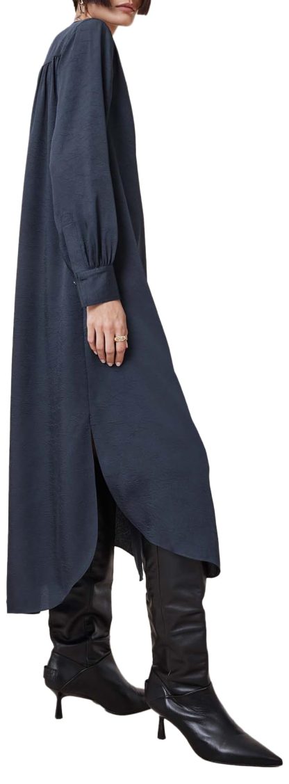 Dark blue stand-up collar shirt dress - Image 3