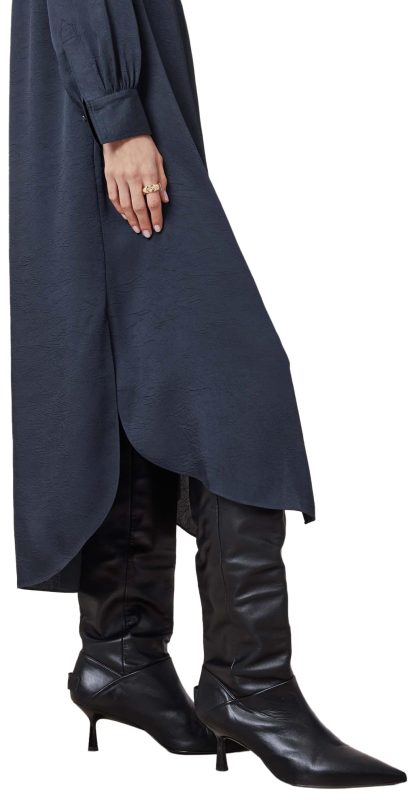 Dark blue stand-up collar shirt dress - Image 2