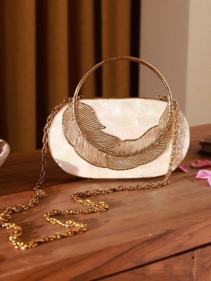 Golden Feather Mother-of-Pearl Oval Evening Bag