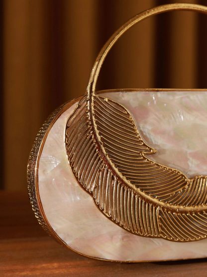 Golden Feather Mother-of-Pearl Oval Evening Bag - Image 4