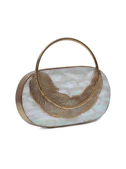 Golden Feather Mother-of-Pearl Oval Evening Bag - Image 3