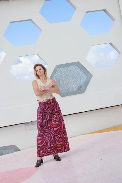 Contrast ring print high waist draped maxi skirt