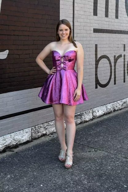 Purple Tie Heart-Shaped Collar Short Dress - Image 2