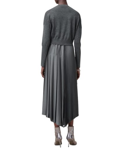 Grey V-Neck Slip-On Pleated Dress - Image 5