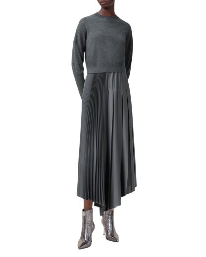 Grey V-Neck Slip-On Pleated Dress - Image 4