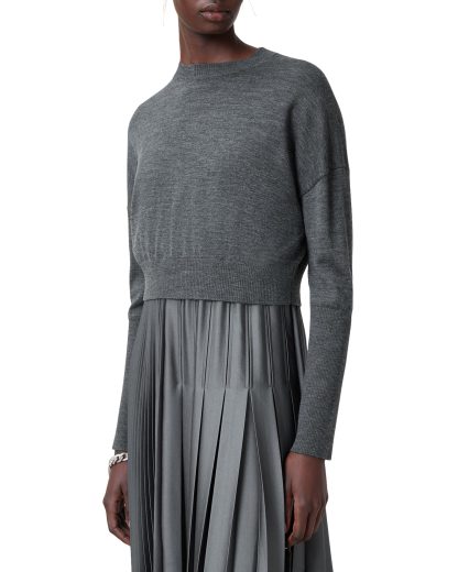 Grey V-Neck Slip-On Pleated Dress - Image 2