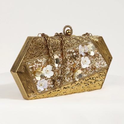 Vintage gold hexagonal floral evening bag - Image 5
