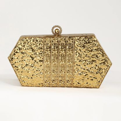 Vintage gold hexagonal floral evening bag - Image 4