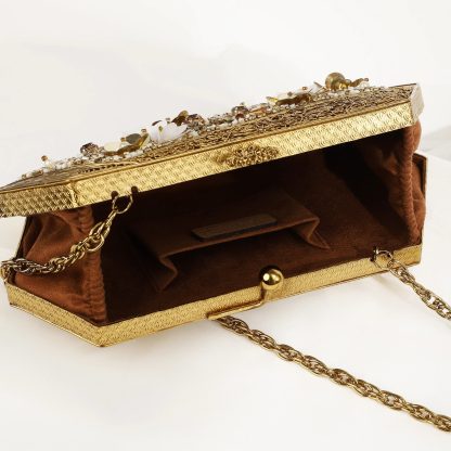 Vintage gold hexagonal floral evening bag - Image 3