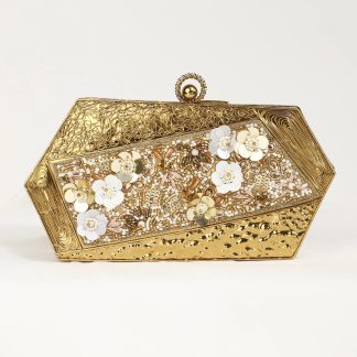 Vintage gold hexagonal floral evening bag