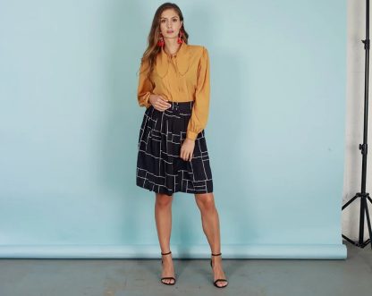 Black Geometric Check A-Line Skirt - Image 9