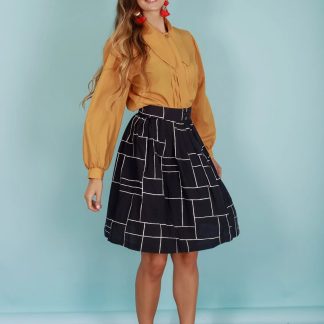 Black Geometric Check A-Line Skirt