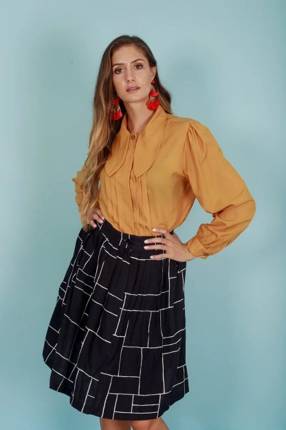 Black Geometric Check A-Line Skirt - Image 6