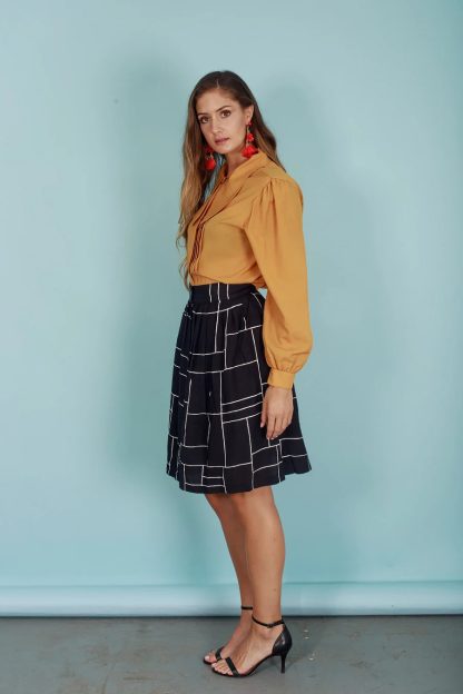 Black Geometric Check A-Line Skirt - Image 5
