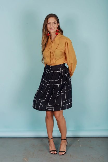Black Geometric Check A-Line Skirt - Image 3