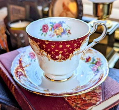 Hand-painted floral cup and saucer set