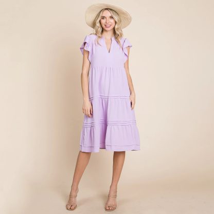 Gentle and healing lavender V-neck ruffled cake dress - Image 4