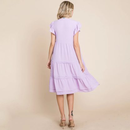 Gentle and healing lavender V-neck ruffled cake dress - Image 2