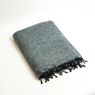 Premium Grey Fringed Wool Blend Throw Blanket