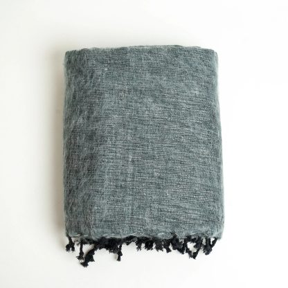 Premium Grey Fringed Wool Blend Throw Blanket - Image 6