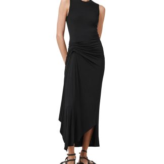 Black sleeveless pleated irregular dress