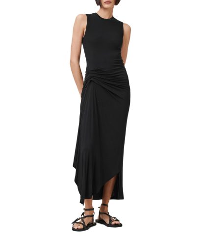 Black sleeveless pleated irregular dress