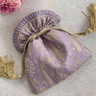 Lavender Purple Gilded Embroidered Drawstring Bag