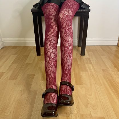 Vintage burgundy lace tights