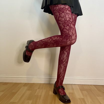 Vintage burgundy lace tights - Image 9