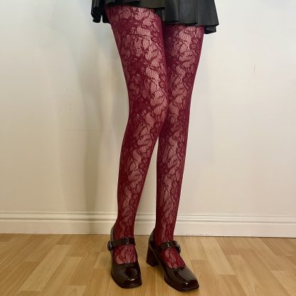 Vintage burgundy lace tights - Image 8
