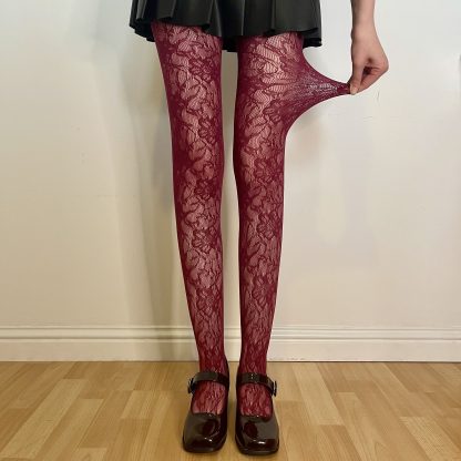 Vintage burgundy lace tights - Image 7