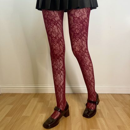 Vintage burgundy lace tights - Image 6