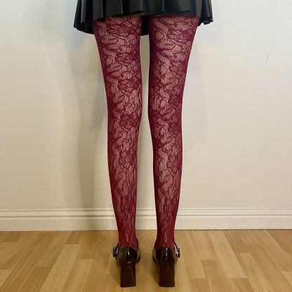 Vintage burgundy lace tights - Image 5