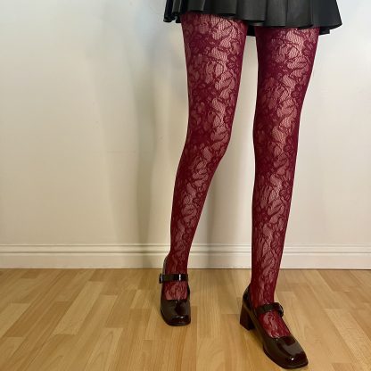 Vintage burgundy lace tights - Image 4