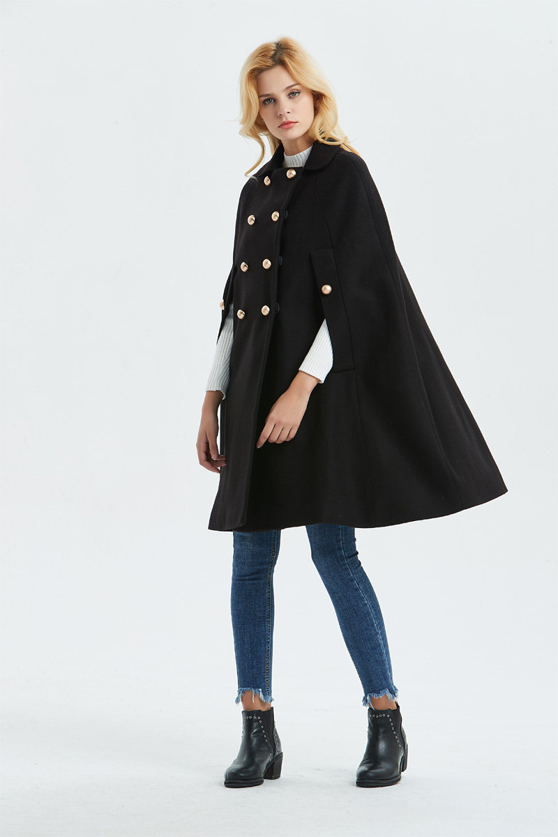 Black Double-Breasted Cape Coat - Image 6