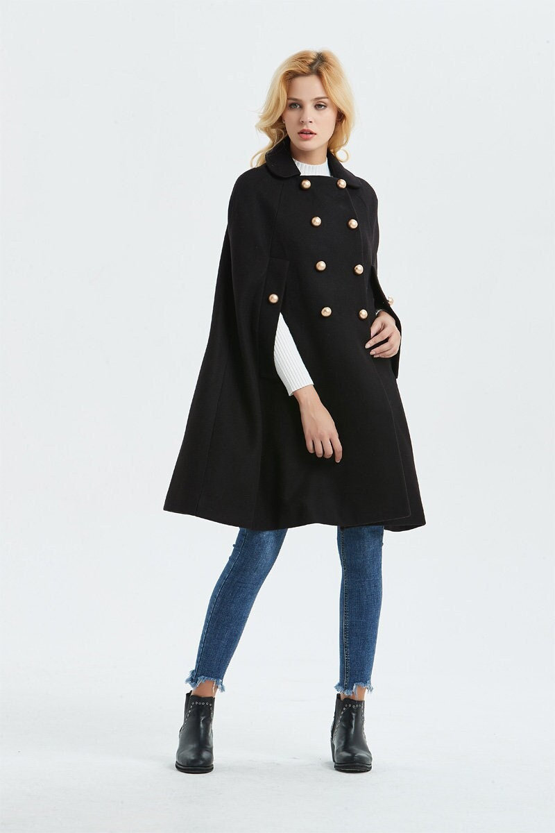 Black Double-Breasted Cape Coat - Image 5